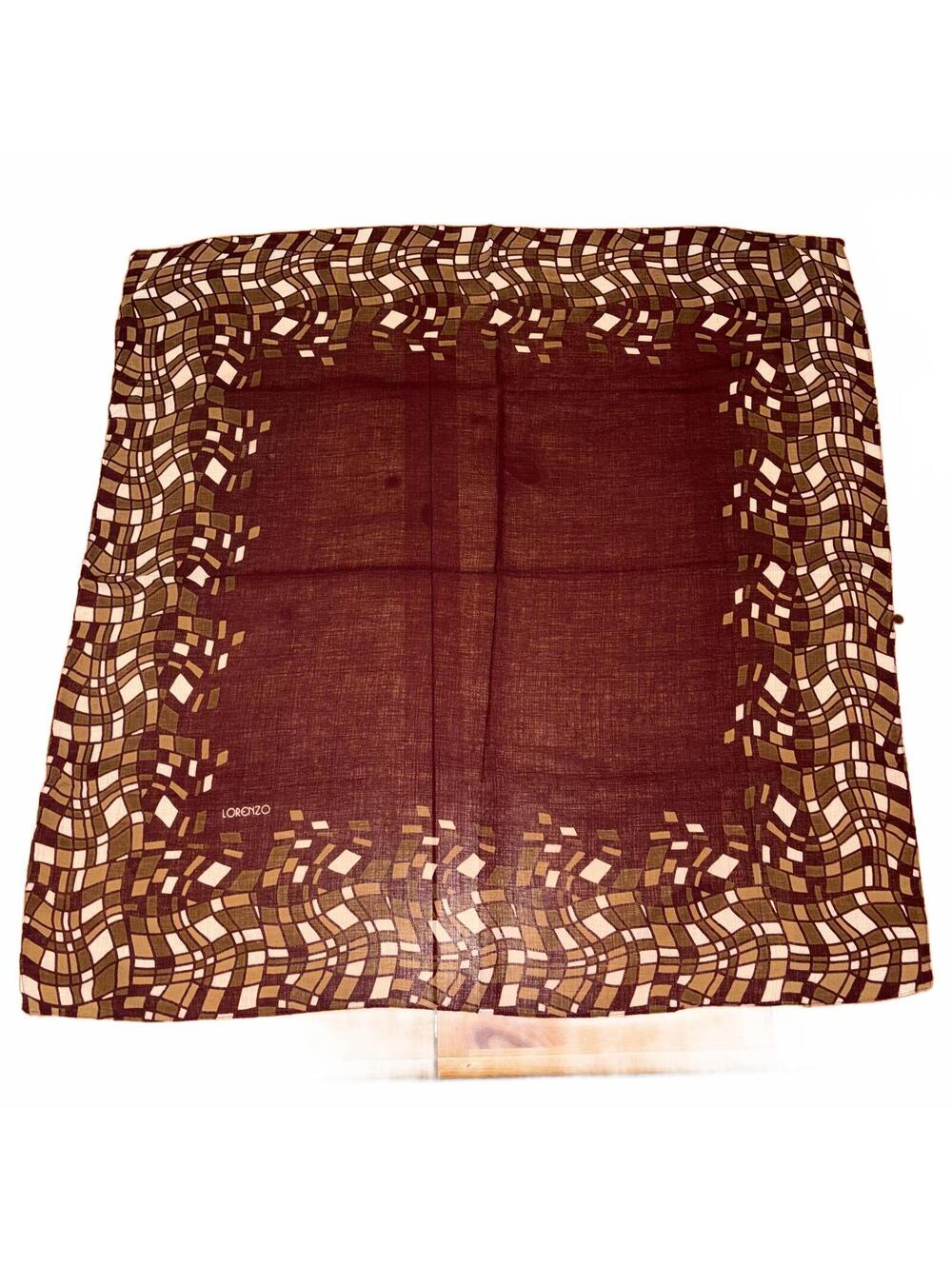 Vintage Lorenzo Brown Geometric Patterned Scarf Cream Tan Classic Luxury Square